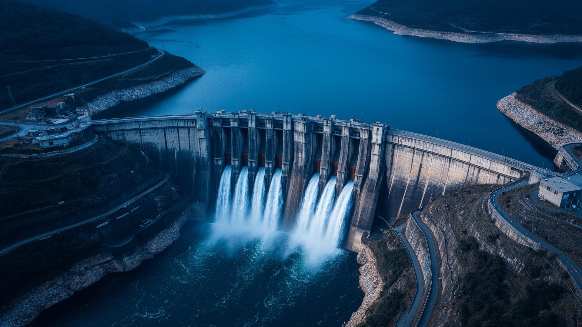 Hydroelectric dam with cascading spillways